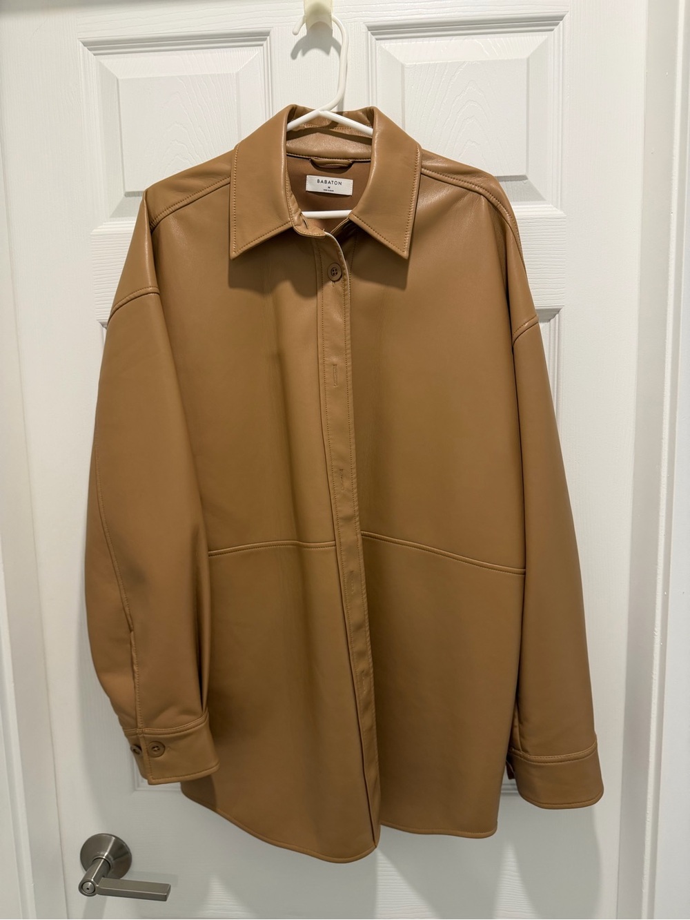 Babaton Caramel Faux Leather Shirt Jacket